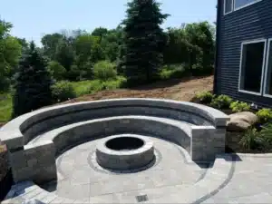 outdoor fire pit with built-in wall seating