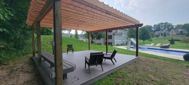 composite deck azek pergola poolside - custom composite deck contractor near me grand rapids michigan