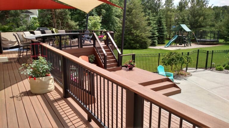 Photo of a multi-level composite deck with Trex decking.