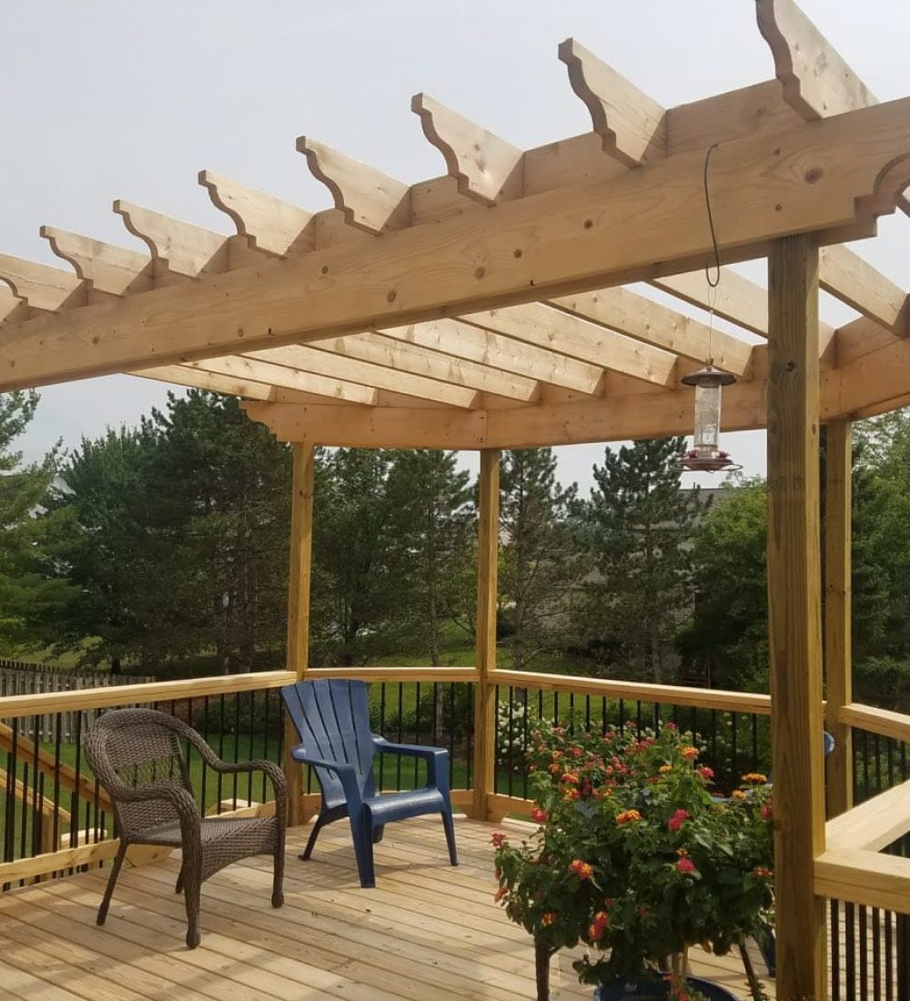 A pergola construction on an existing deck